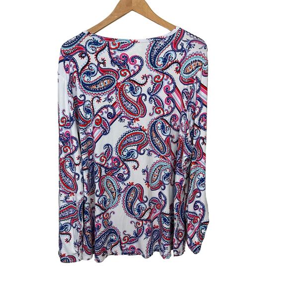 T by‎ Talbots Top Pullover UPF 50+ Protection Paisley V Neck Womens Size 2X Soft - Picture 3 of 9
